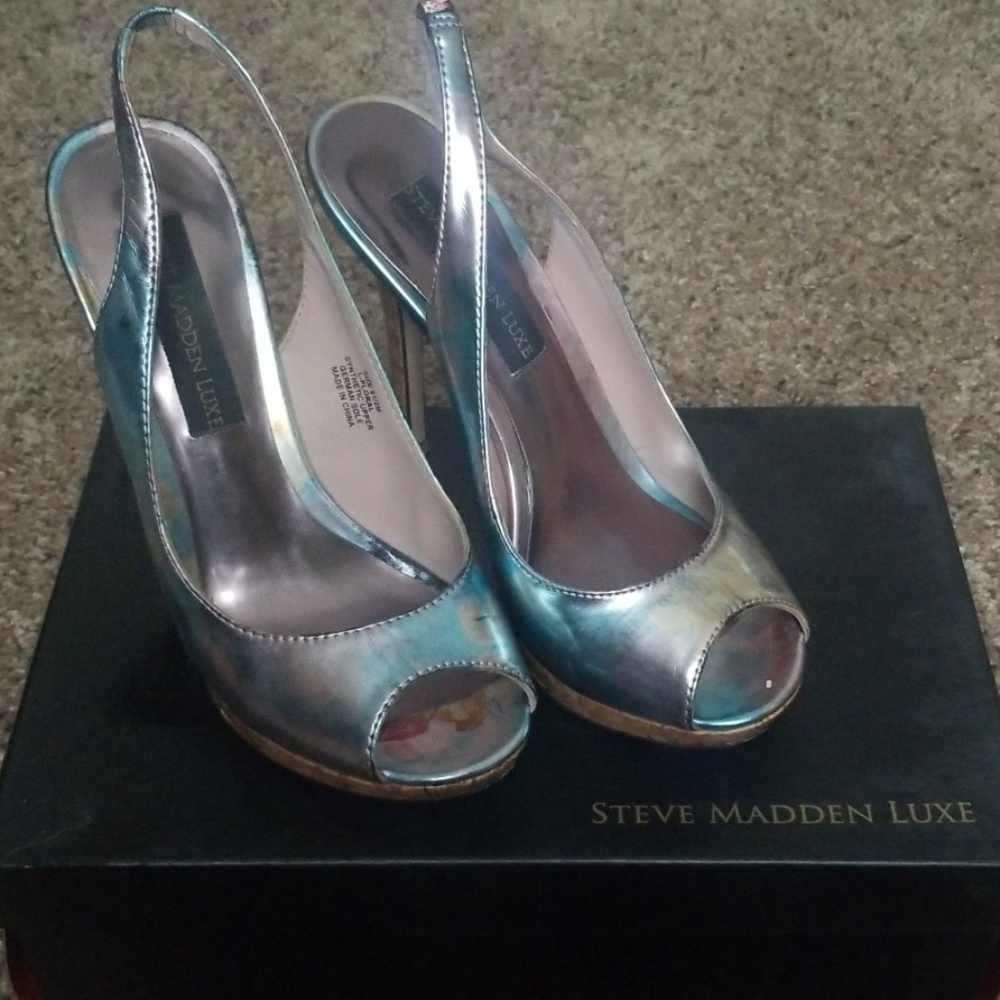 Floral open toed high heels